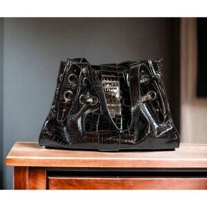 Jimmy Choo Ramona Handbag Purse Shoulder Bag Brown Alligator Croc Leather 15x10